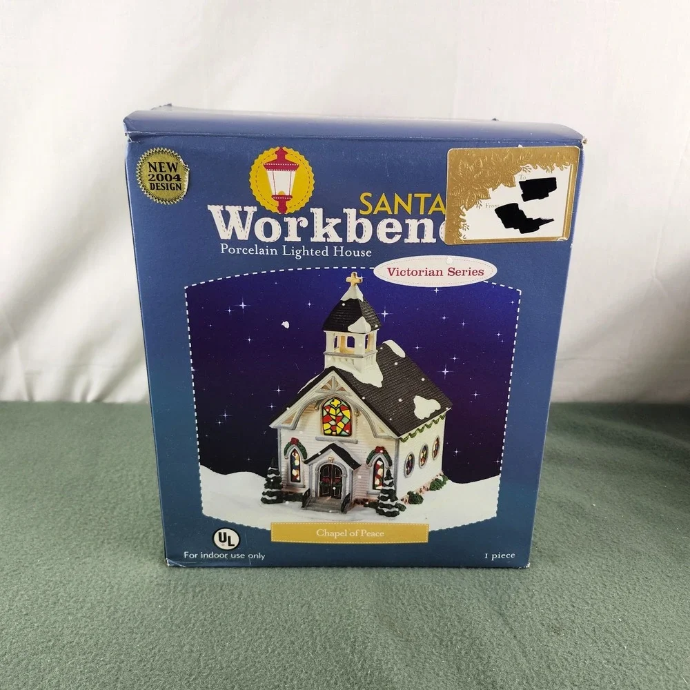 Santa's Workbench Chapel Of Peace 2004 Retired Lighted Christmas Village House